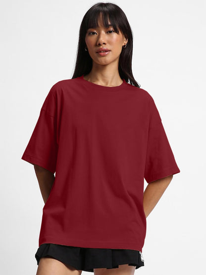 JUNEBERRY Pure Cotton Drop Shoulder Oversized Baggy Fit Half Sleeve Plain Solid Round Neck Multicolor T-Shirt for Women & Girls