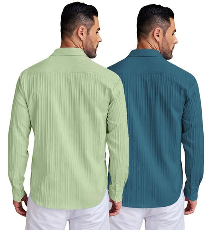 Deelmo Combo Of MenS Casual Button Down Shirts Long Sleeve Linen Shirt Fashion Textured Summer Shirts Pack Of 2