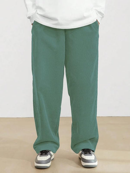 SMOWKLY Mens Premium Cotton Rib Relaxed Fit Trouser || Flexible Elastic Waist with Drawstring || Comfortable Pant for Causal &