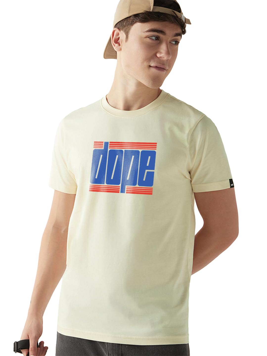 Bewakoof MenS Typography Regular Fit Half Sleeve Round Neck Cotton T-Shirt_1500904_Off White_Xl