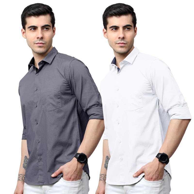 Tee Projekt Mens Solid Regular Fit Shirt (Tee Pin4_Grey-White