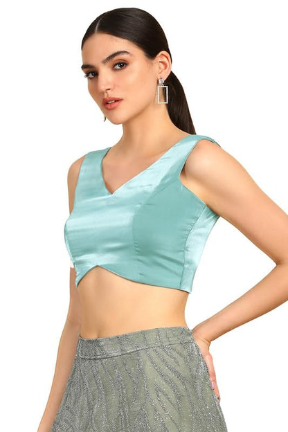 Soch Womens Powder Blue V-Neck Princess Line Tissue Padded Blouse