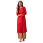 Fabindia Women Viscose Silk Red Embroidered Keyhole Neck Slim Fit Long Kurta