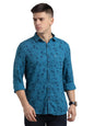 Turtle Men Cotton Lyocell Slim Fit Blue Printed Full Sleeve Casual Shirt