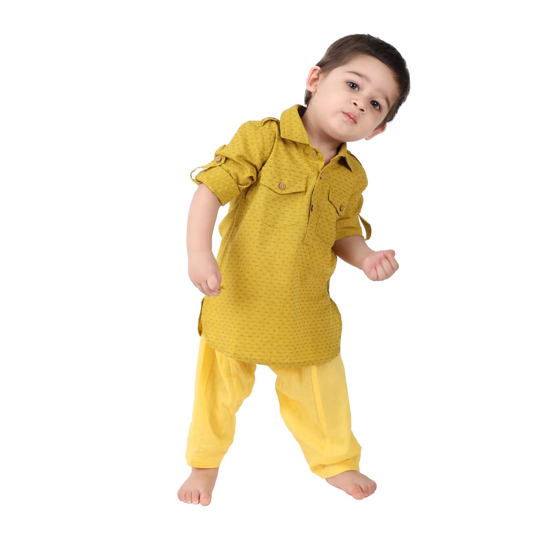 Fabindia Kids Cotton Dobby Kurta Set Green_3-6M