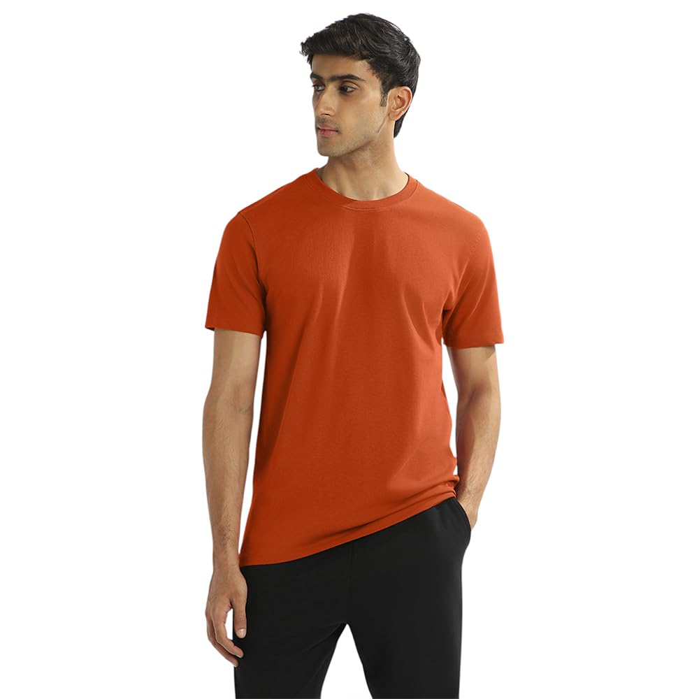 Nobero MenS Solid Regular Fit T-Shirt (1M-Twts-R0007_Rust Orange