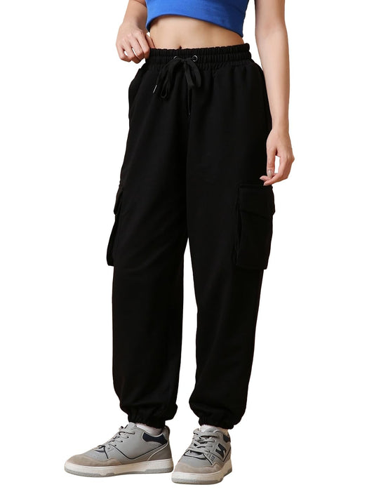 Bewakoof Air 1.0 Womens Solid Mid Rise Super Loose Fit Joggers_585678_Black_XL