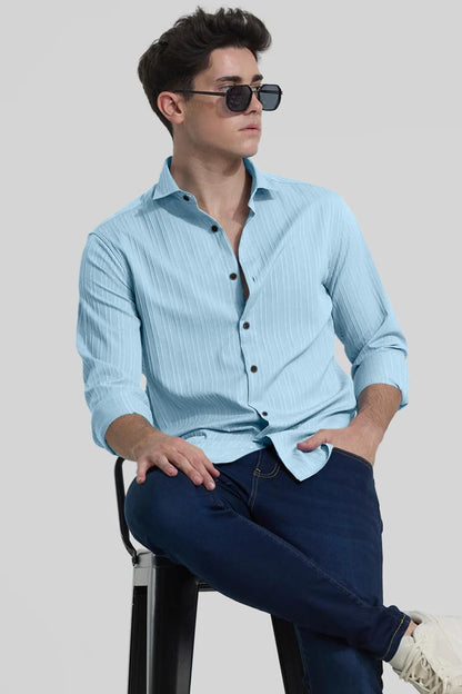 Finivo Fashion MenS Solid Regular Fit Textured Shirts_Sky