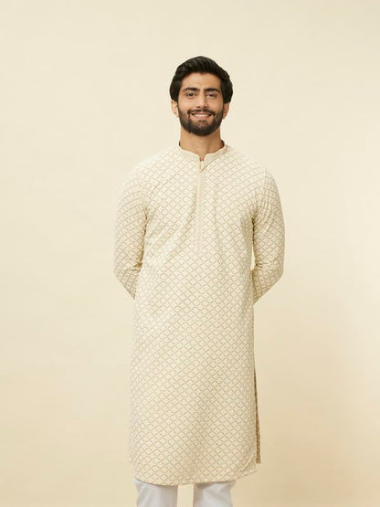 Manyavar Kurta Set For Men, Full Sleeves Mandarin Collar Ethnic Kurta Set For Engagement, Wedding, Party All Over Self Design (B