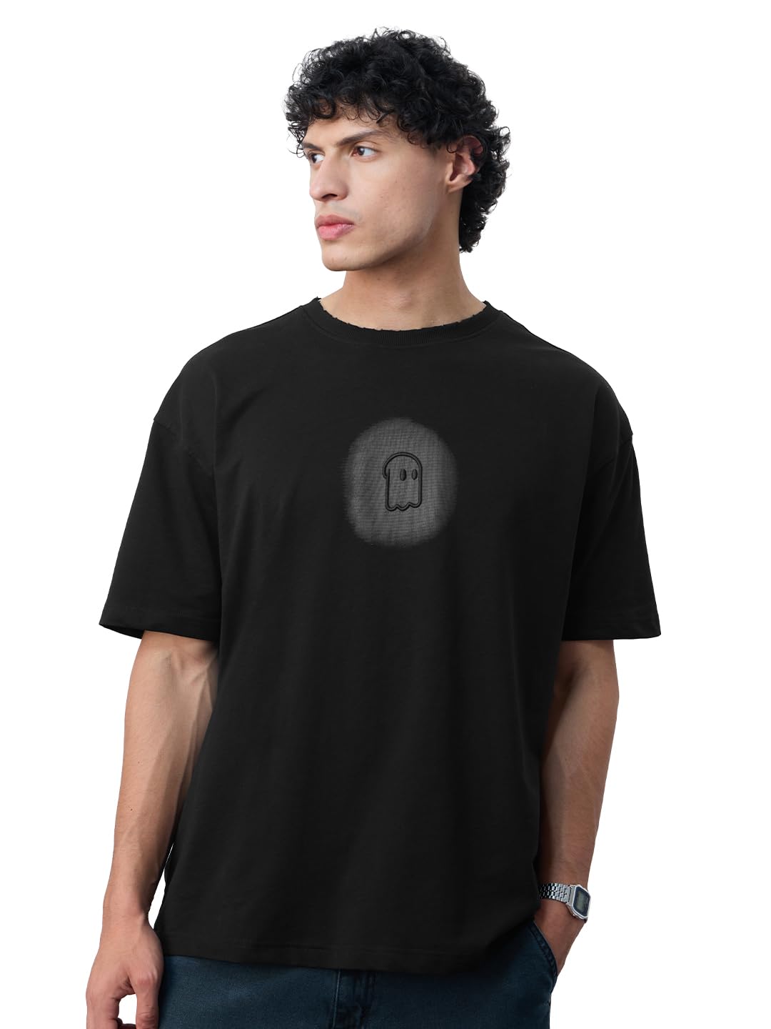The Souled Store Grunge T-Shirt: Dark Soul Men and Boys Short Sleeves Round Neck Black Embroidered Lightweight Comfortable All-S