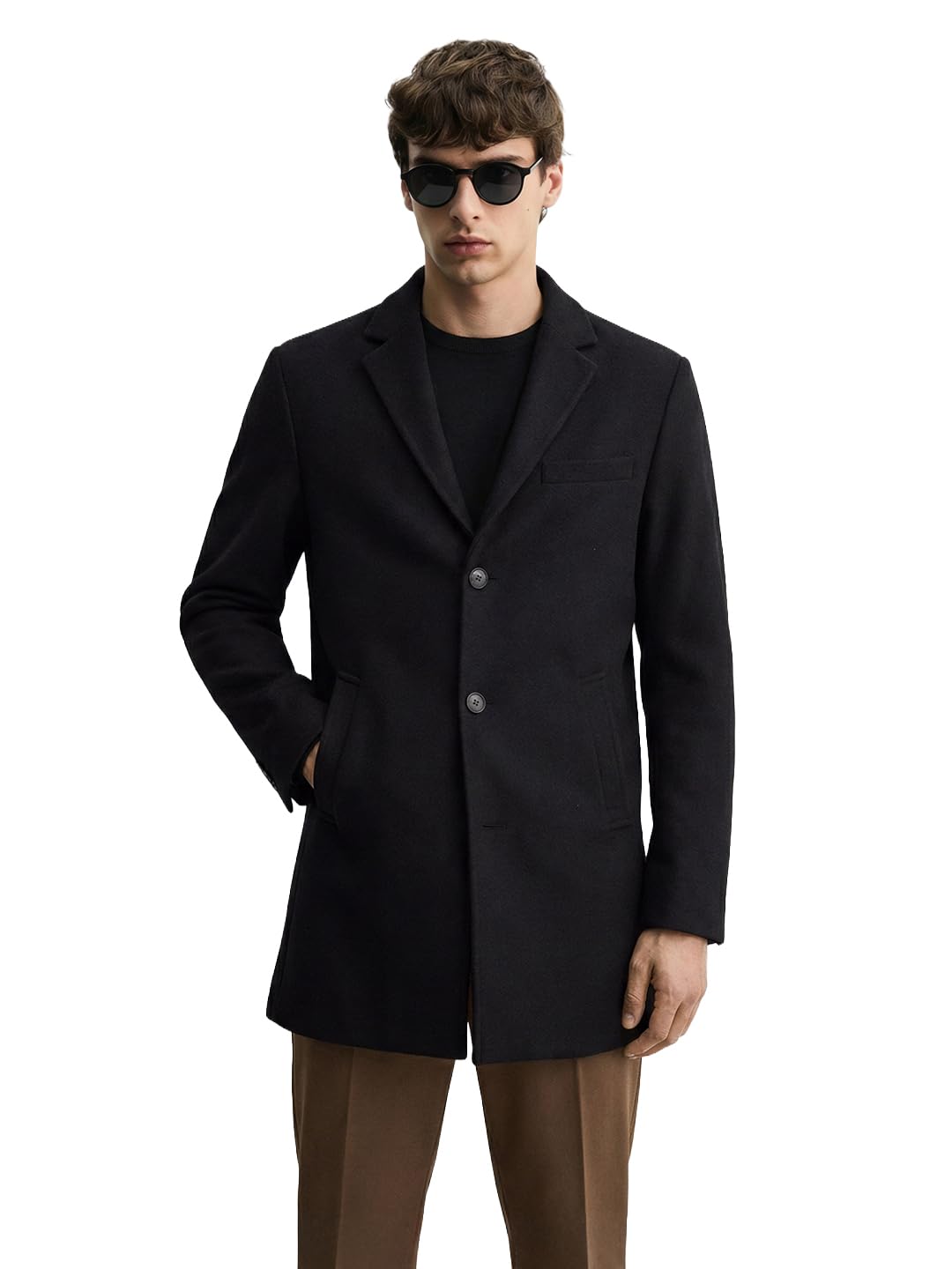 The Indian Garage Co Mens Regular Solid Notch Collar Long Sleeves Trench Coat Sweater