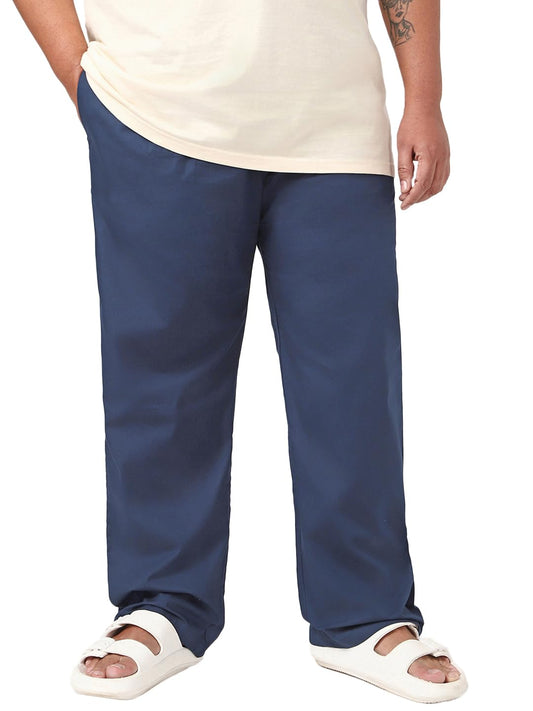 Bewakoof Mens Solid Regular Fit Poplin Cotton Plus Size Pyjama_644687_Blue_5XL