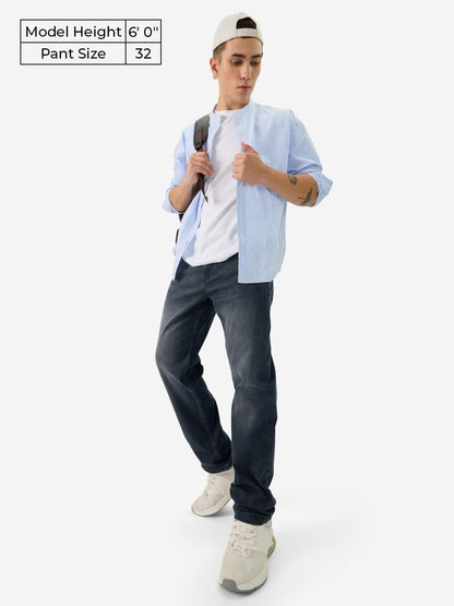 The Souled Store Denim: Dark Blue Men and Boys Buttoned Cotton Blend Straight Fit Jeans