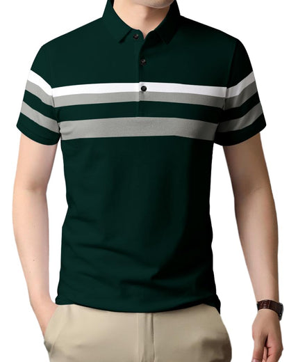 Noble Monk MenS Regular Fit Polo Neck T-Shirt | Half Sleeve | Stripe On Chest | Collared Neck Tshirt For Men