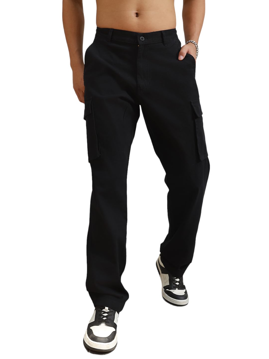 Hubberholme Men Black Smart Casual Summer Cotton Loose Fit Solid Trousers_16