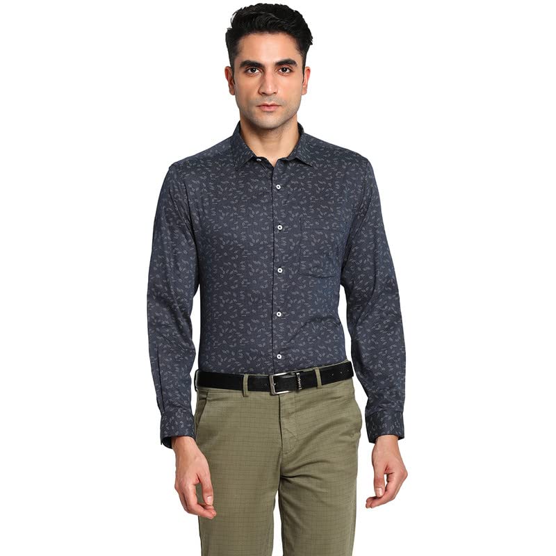 Turtle Men Cotton Navy Blue Regular Fit Printed Casual Shirts