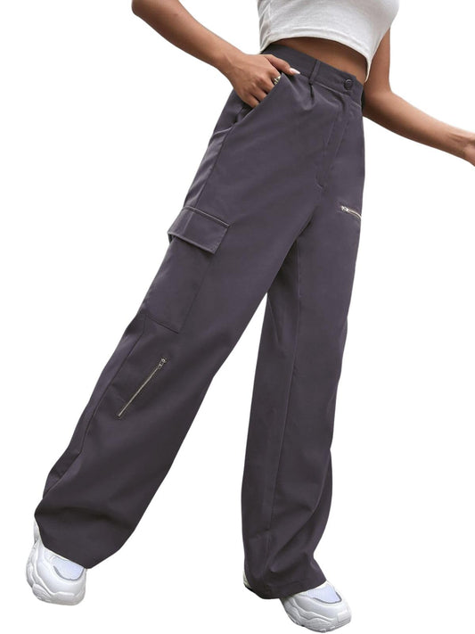 Greciilooks Women Cargo Pant | Women Trousers | WomenS High-Waisted Pant Grey