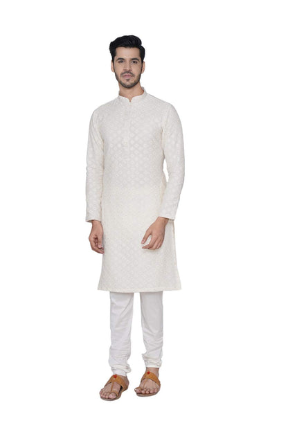 Manyavar Selfdesign Motif Weave Casual Kurta And Churidar Set For Men