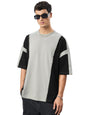 The Souled Store: Colourblock Midnight Men and Boys Short Sleeves Round Neck Grey Colour-Block Cotton Oversized T-Shirts