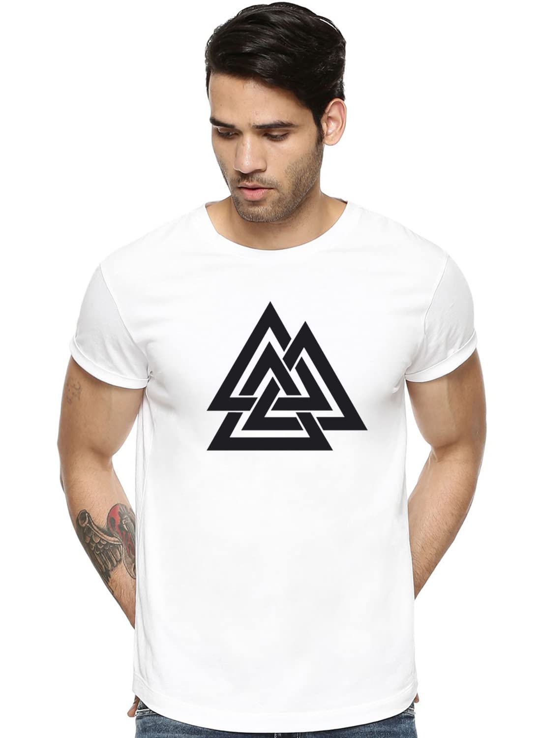 ADRO Triangle Mens Printed T-Shirt (RNR-M-TKT-WH_White)