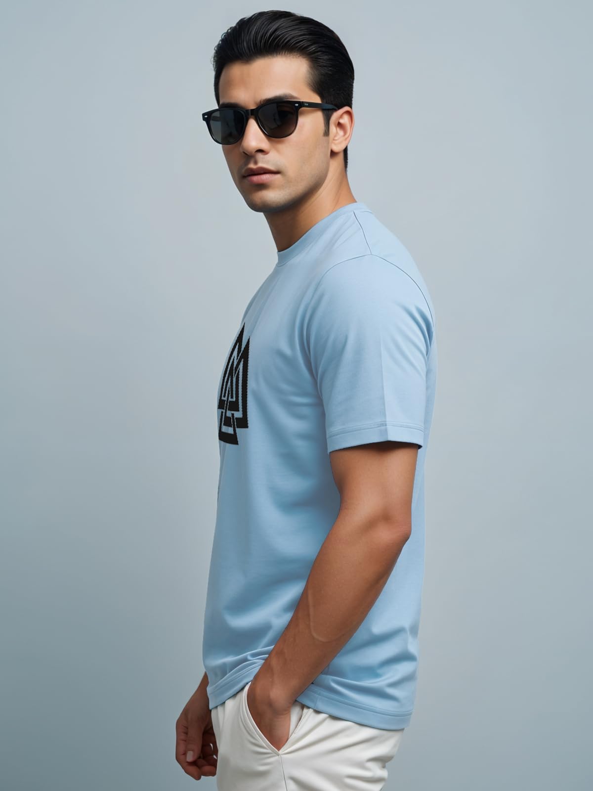 ADRO Triangle Mens Printed T-Shirt (RNR-M-TKT-SK_SkyBlue)