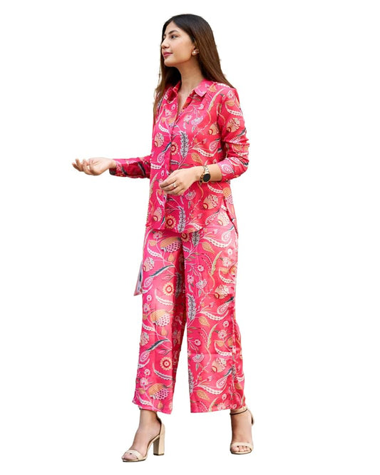 Noble Monk Women Full Sleeve Cord Set | Floral Print Top And Bottom Set For Women