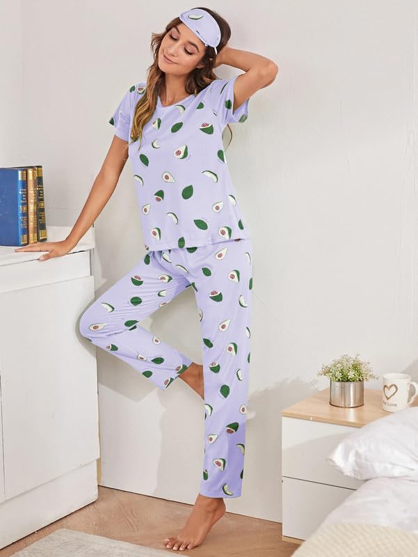 SMOWKLY Printed Round Neck Short Sleeve Night Suit Set for Women  Soft Pajama Set | Comfortable Cotton Blend Night Dress & Sleep