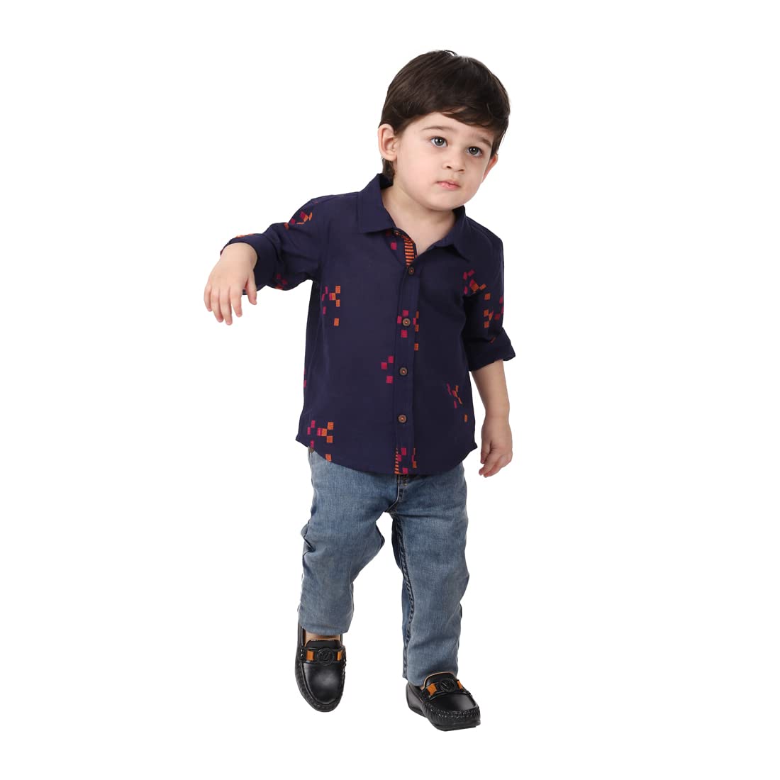 Fabindia Baby Fitted Boy Navy Cotton Dobby Shirt (102709001