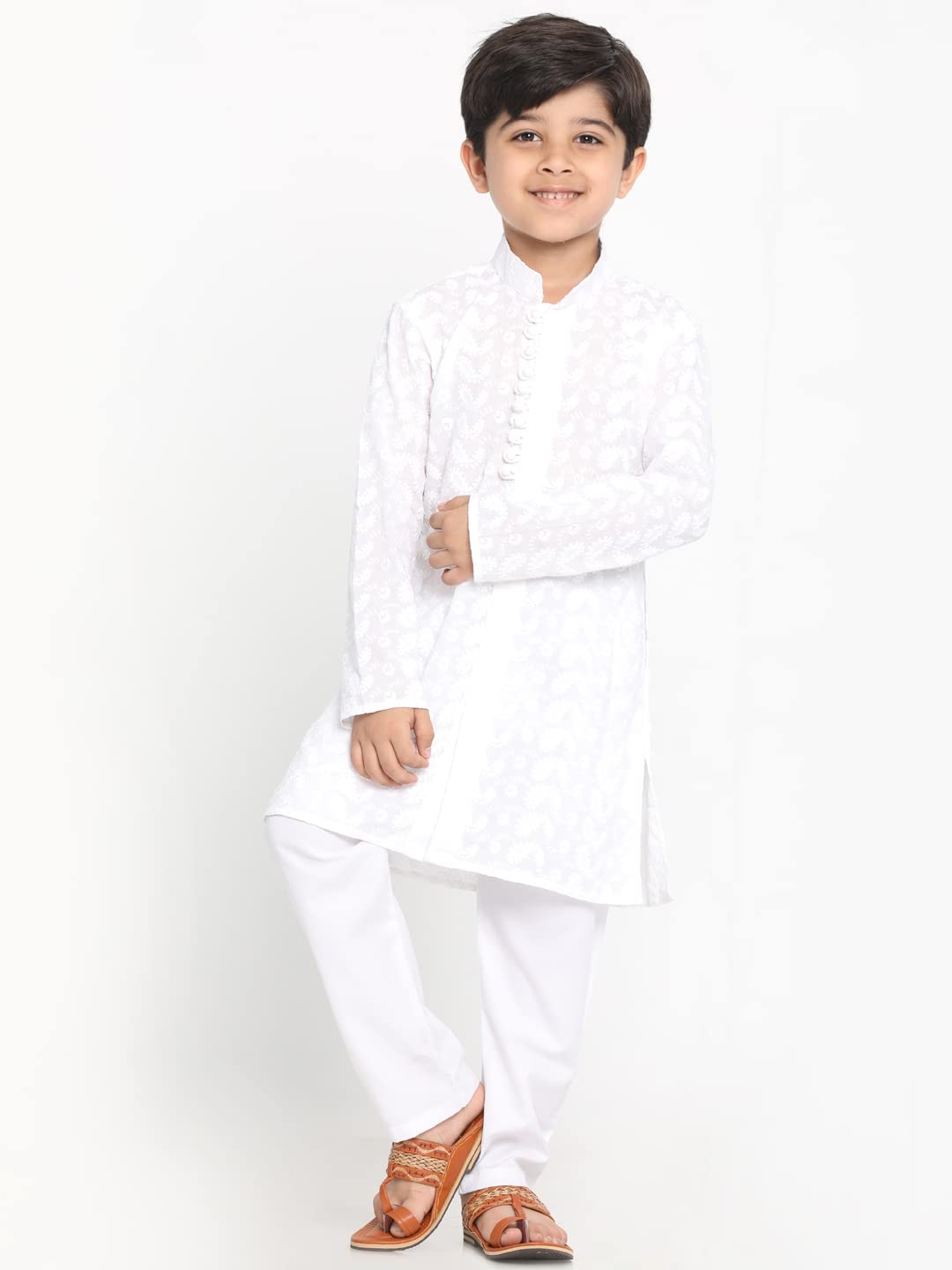 Vastramay Boys White Pure Cotton Kurta Pyjama Set For Independence Day - Traditional Ethnic Wear