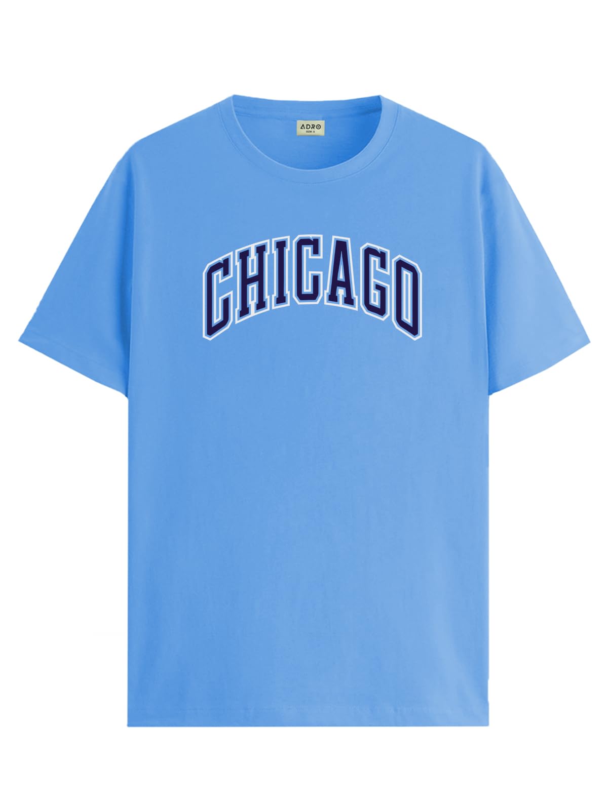 ADRO Mens T Shirt Urban Style Tshirt Printed with Chicago Design Cotton & Eye Catching Print Stylish T-Shirt for Men Sky Blue Ts