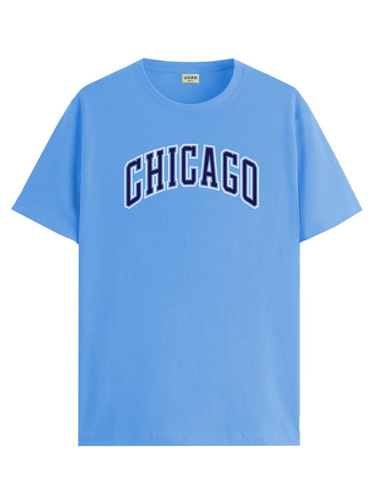 ADRO Mens T Shirt Urban Style Tshirt Printed with Chicago Design Cotton & Eye Catching Print Stylish T-Shirt for Men Sky Blue Ts
