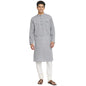 Fabindia Men Trim Chinese Collar Cotton Long Kurta Contrast_S Grey