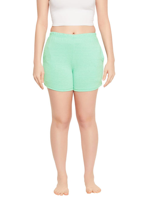Clovia Womens Cotton Chic Basic Boxer Shorts with Pocket (LB0145P11_Green_M)