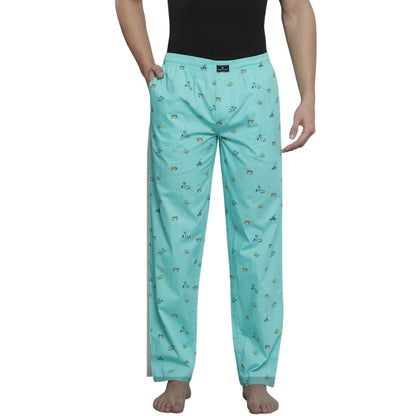 The Indian Garage Co Mens Regular Fit Blue/Mint Blue Cotton Lounge Pants