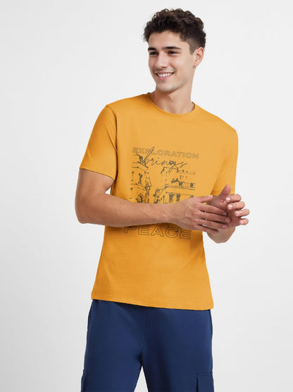 Nobero MenS Graphic Print Regular Fit T-Shirt (1M-Twts-C0776_Apricot Crush