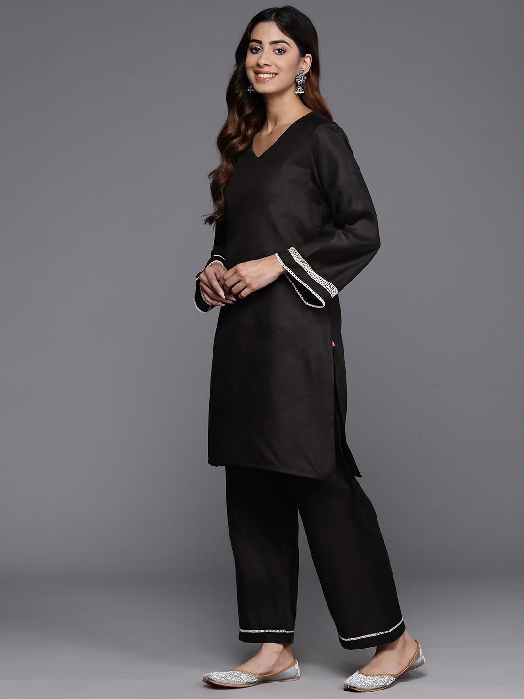 Varanga Women Black Lace Detailed Co-Ord Set - Stylish Outfit, Comfortable Fit, Lightweight Fabric, Modern Design, and Versatile Look
