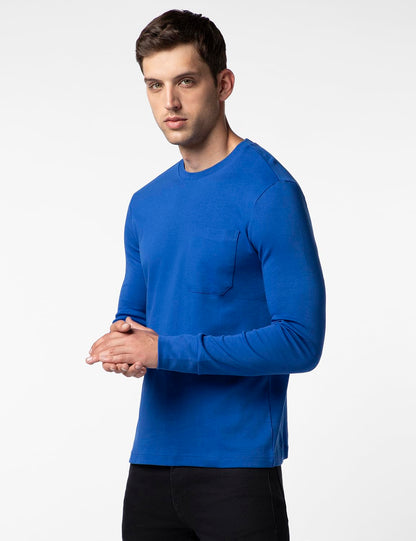 FYLTR Mens Casual Crewneck Full Sleeve T-Shirt with Stab Stitched Front Pocket Detail