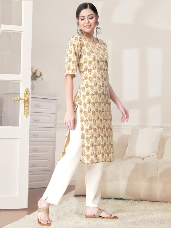 Pinkmint Kurta Set for Women Cotton Printed Straight Kurta with Pant (Pack of 1)