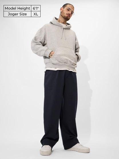 The Souled Store Solids: Deep Navy Blue Mens and Boys Korean Fit Cotton Blend Solid Korean Joggers
