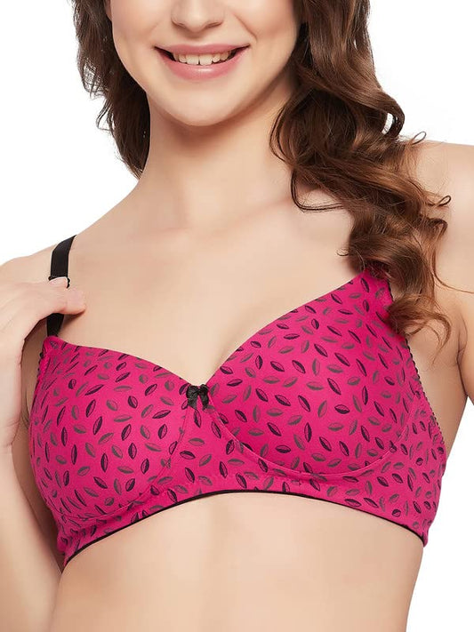 Clovia Womens Cotton Spandex Printed Padded Full Cup Wire Free T-Shirt Bra (BR2395F14_Light Pink_34C)