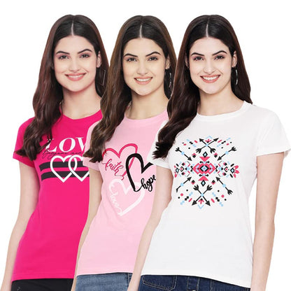 Preneum Womens Cotton Regular Fit Latest Graphic Stylish Printed Short Sleeves Casual T-Shirt || Trendy Designs & Stylish (Pack