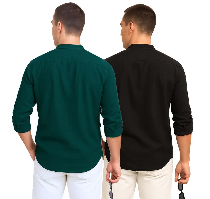 Deelmo Combo Of MenS Cotton Blend Solid Regular Fit Full Sleeve Short Kurta | MenS Trendy Short Kurta Pack Of 2