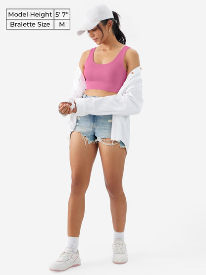 The Souled Store Solids: Flamingo Pink Women and Girls Pull On Cotton Blend Bralette Top