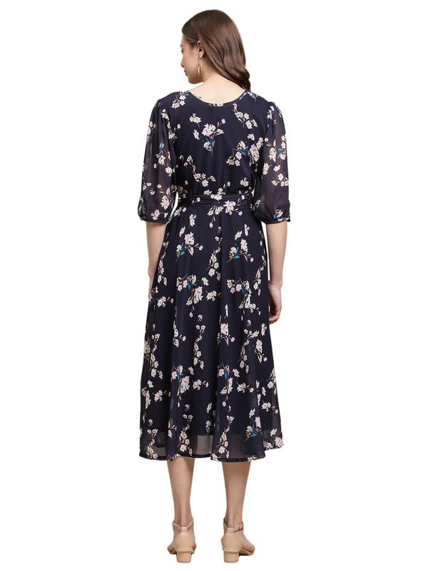 Preneum WomenS Maxi Fit & Flare Latest Style Print Georgette Regular Sleeves Casual Dress |Summer Dress Festival & Occasion Max