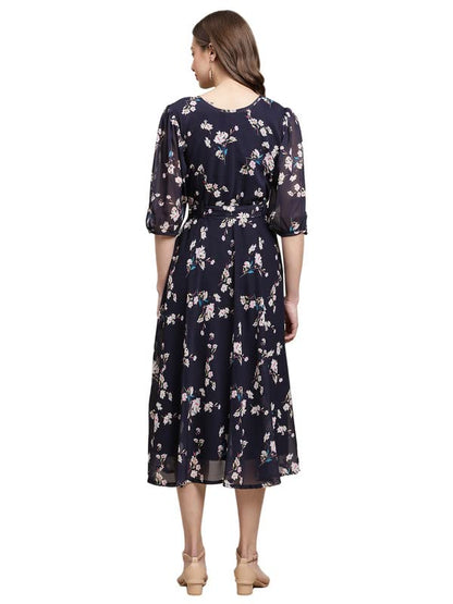 Preneum WomenS Maxi Fit & Flare Latest Style Print Georgette Regular Sleeves Casual Dress |Summer Dress Festival & Occasion Max