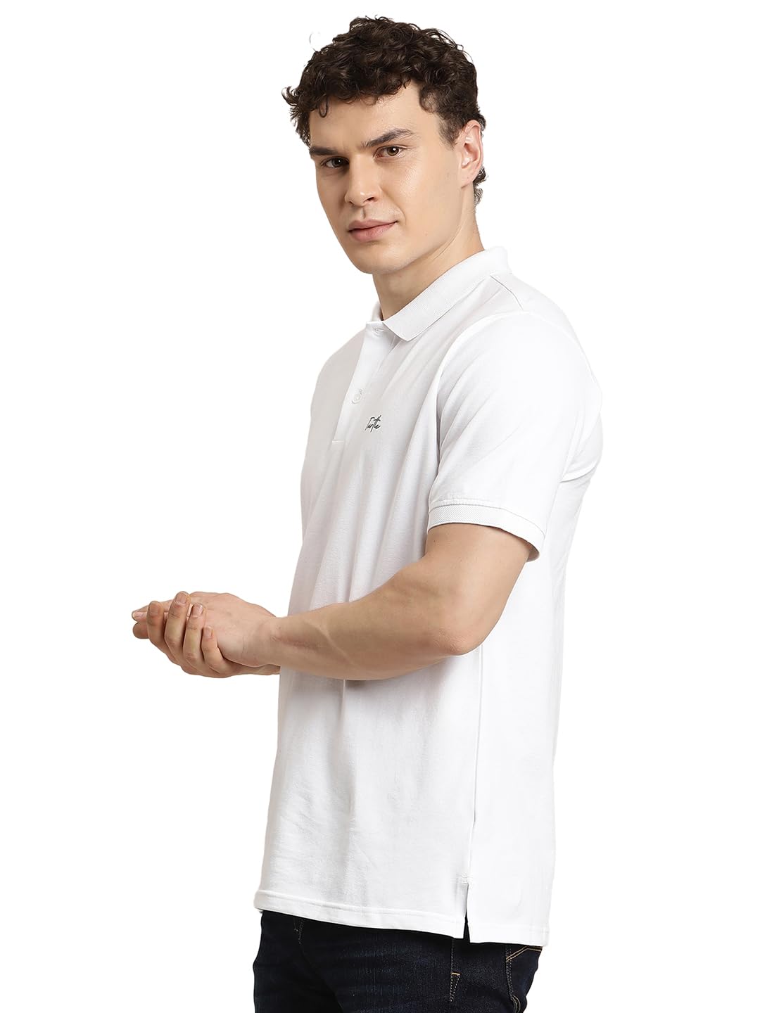 Turtle Men White Solid Slim Fit Cotton Stretch Polo T-Shirt