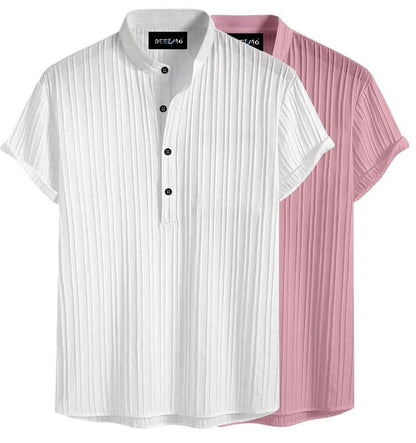 Deelmo Combo Of MenS Polyster Kurta With Mandarin Collar, Half Placket Buttons, Front Pocket | Half Sleeves | Soft & Breathable