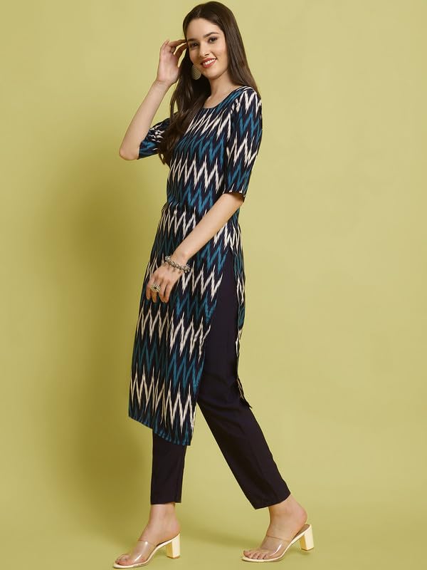 Pinkmint Elegant Printed Crepe Kurta And Pant Set For WomenS Ll Fashionable Kurti Combo Set Ll Stright Round Neck Kurti (Pack O