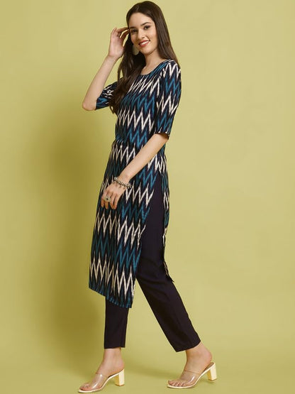 Pinkmint Elegant Printed Crepe Kurta And Pant Set For WomenS Ll Fashionable Kurti Combo Set Ll Stright Round Neck Kurti (Pack O