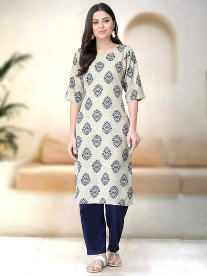 Pinkmint Kurta Set For Women Ll Printed Kurti & Pant Set Ll Regular Kurta Set Ll (Pack Of 2) Olive-White
